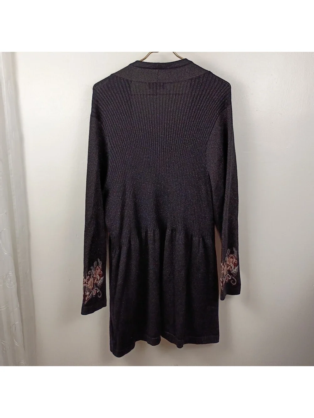Christopher & Banks Women's Long Sweater Cardigan Open Front Embroidered 2X